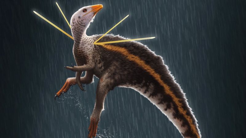 A escolha do dinossauro é para remeter à era pré-histórica, na